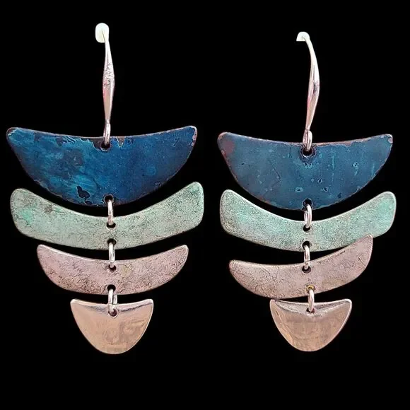 Robert Lee Morris Soho Earrings Chandelier Fishtail Dangle Silver Metal Cobalt - Picture 6 of 6